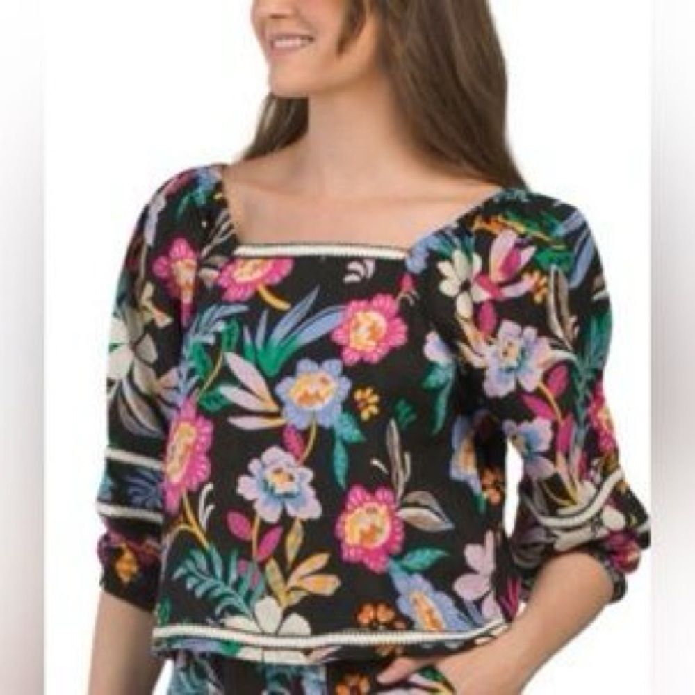 C&C California Linen Floral Balloon Sleeve Top S NWOT
